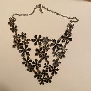 Black and Gold Flower Bib Necklace